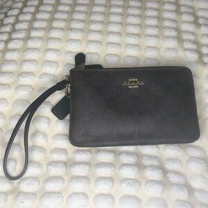 Large Coach Women Double Corner Zip Wristlet Wallet in Signature Canvas Brown